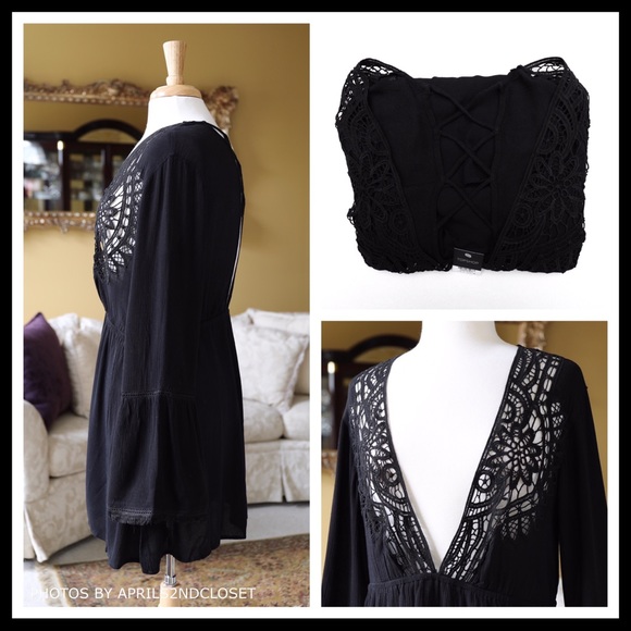 TOPSHOP BLACK BOHO TUNIC COVERUP MINI DRESS A3C - Picture 4 of 8